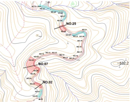 Fig. 6. Seokguram access road and investigation points