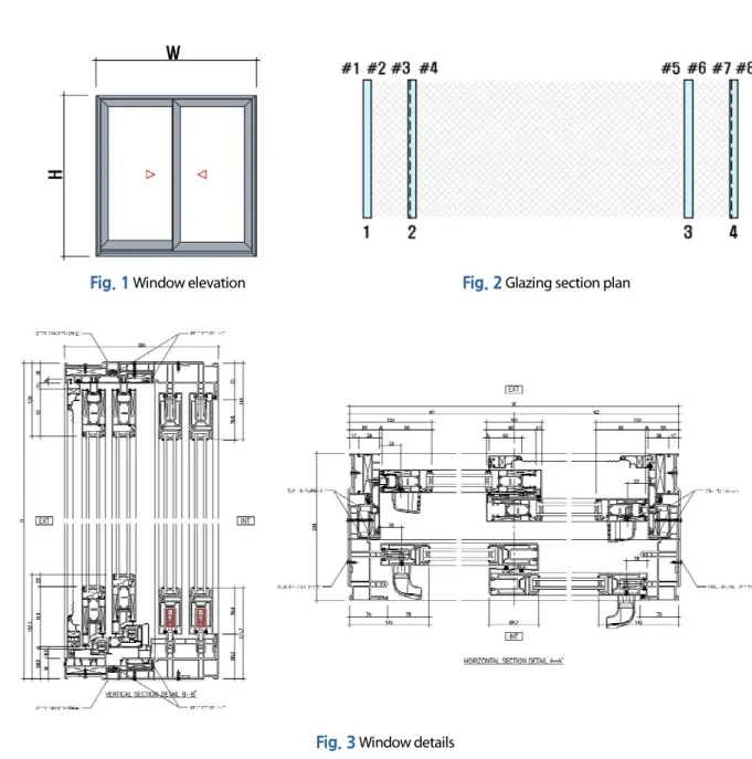 Fig. 1  Window elevation Fig. 2  Glazing section plan 