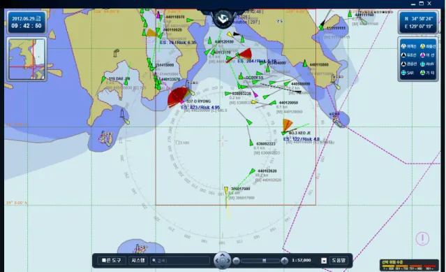 Figure 3. Computer monitor snapshot for maritime risk visualization system using final risk evaluation model 