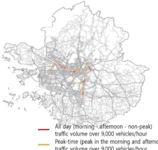 Fig.  1.  Over  9,000  units/hour  traffic  zone  for  all  day  and  commuting  time  [2].