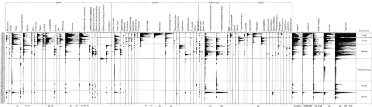Fig. 3c. Palynofloral diagram of IIH-1Xa with inferred depositional environments (modified from Park et al., 1997).