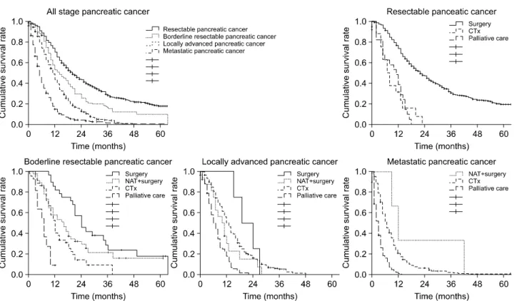 Fig. 1. Overall survival according to clinical stage and treatment.