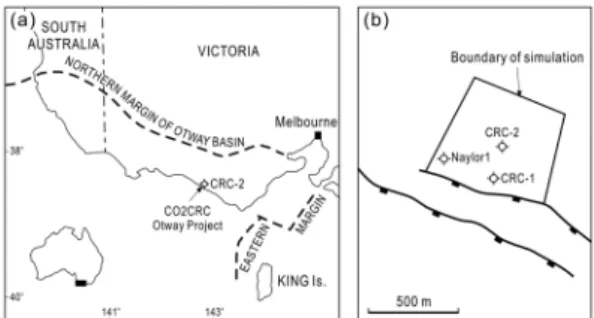 Fig. 1. (a) Location of the Otway Basin and injection site  of CO2CRC Otway Project (modified from Middleton  and Falvey, 1983)