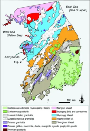 Fig. 1. Simplified tectonic map of Korea.