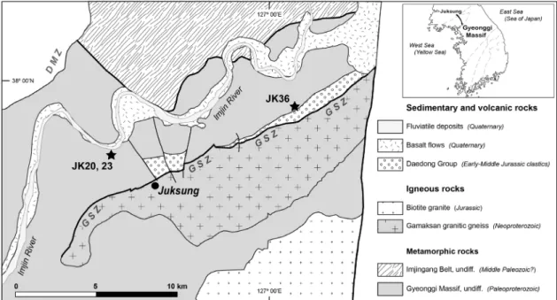 Fig. 2. Geologic sketch map of the Juksung area with sample locations. Modified after Kee (2011).