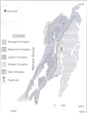 Fig. 1. Simplified geological map of study area (Suh et  al., 1980) and fossil locality.
