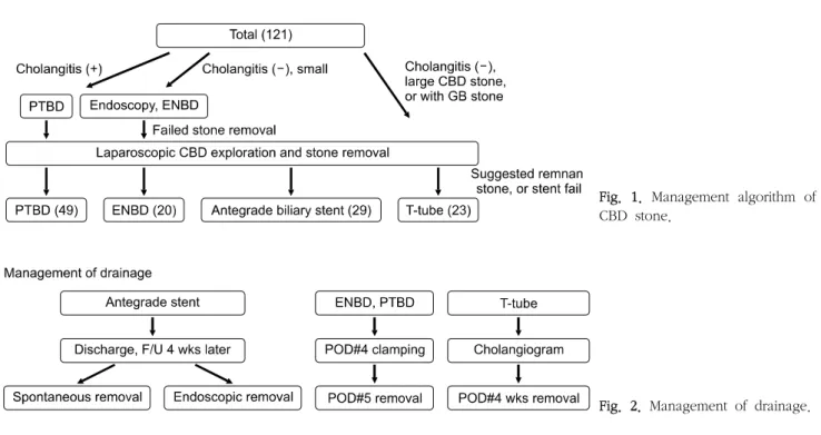 Fig.  1.  Management  algorithm  of  CBD  stone.