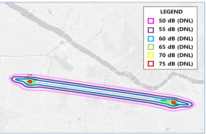 그림  10. 수원에서  서초  시나리오Ⅱ  소음  분석  (5%  commuter) Fig.  10. Noise  contour  for  scenario  Ⅰ  with  5%  commuter.