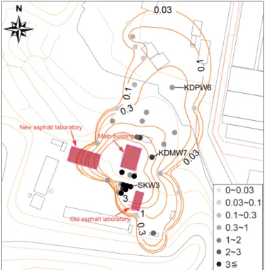 Fig. 2. Distribution of TCE concentrations in groundwater of the study area in 2010 (unit: mg/L)