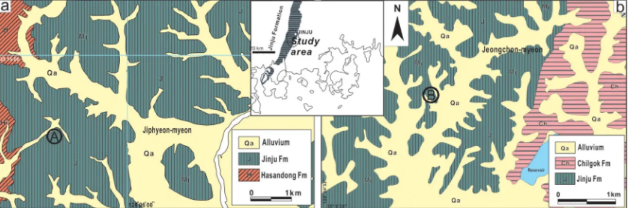 Fig. 1. Location and geological maps of study area. a. Jiphyeon site (Kim et al., 1969)