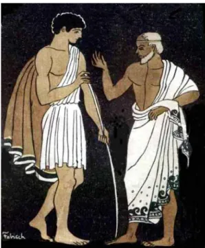 그림  1  Telemachus  and  Mentor  in  the  Odyssey  (출처.  wikipedia) 멘토링(mentoring)이란 원래 풍부한 경험과 지혜를 겸비한 신뢰할 수 있는 사람이 1:1로 지도와 조언을 하는 것이다