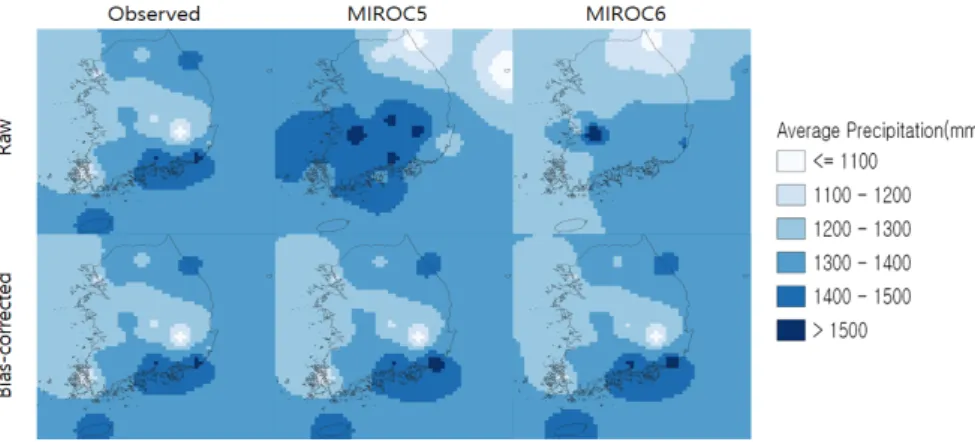 Fig. 5. Spatial distribution of Annual Average Precipitation compared to the historical data 