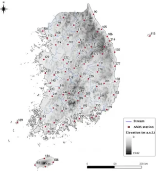 Fig. 1. Location of ASOS stations used in this study