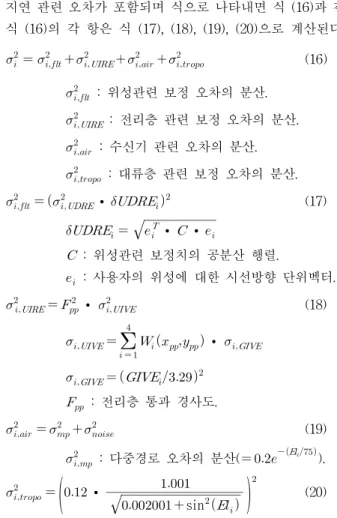 Fig. 3 Definition of Pierce Point in Interpolation algorithm 3.2 무결성 정보의 적용 광역보정시스템에서 사용자에게 제공하는 UDRE, GIVE와함께 다른 몇 가지의 오차 성분들을 합하여 보호수준을 계산한다