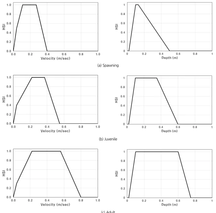 Fig. 4. Habitat suitability index (HSI) (Coreoleuciscus splendidus) for Wonju Stream Dam