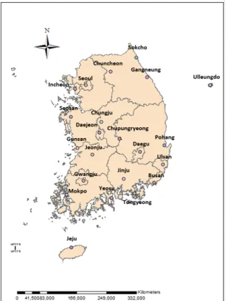 Fig. 1. Locations of meteorological stations used in this study