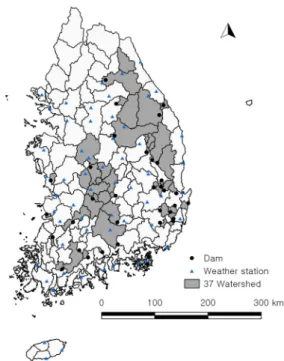 Fig. 1. Location of the 37 watersheds used in this study