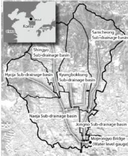Fig. 1. The drainage network of the Hyoja drainage basin in Seoul  (Ahn, 2014)