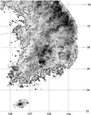 Fig. 1. 56 climatological stations in Table 1