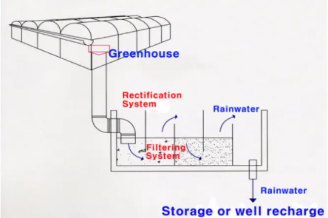Fig. 12. Rainwater harvesting and artificial recharging process consisting of collection, screening, rectification, storage/usage, and recharge.