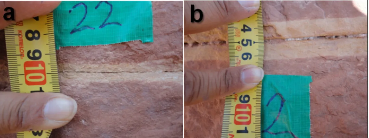 Fig. 8. Relationship between bleaching width and aperture thickness. Fractures with  thicker apertures have wider bleach- bleach-ed zones