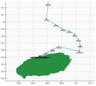 그림  4.  비행소요시간(t)에  따른  r-4DT  세그먼트  생성  예시 Fig.  4.  Generated  r-4DT  segments  with  given  flight  time               (   =500,    =1000,    =2000,    =4000)