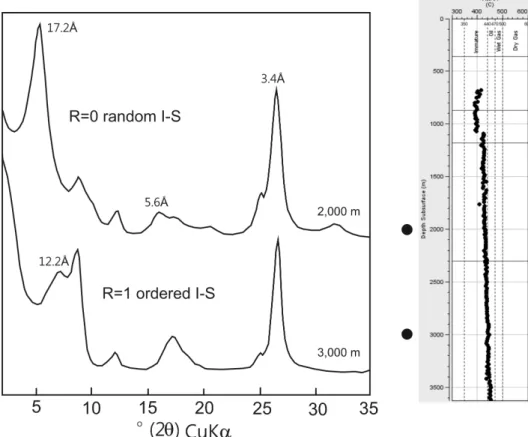 Fig. 5. Representative X-ray powder diffraction patterns of interstratified smectite-illite with RockEval T max 