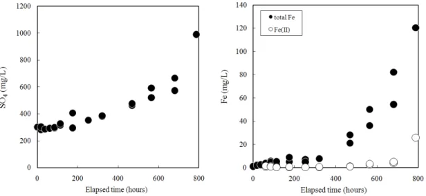 Fig. 4. The concentration variations of SO 4  and Fe in the reaction solution inoculated with  Af as a function of time