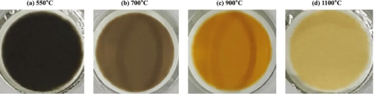 Fig.  2.    Colors  of  PM 2.5  samples collected from the coal combustion with the temperature of 550°C, 700°C, 900°C and  1100°C.