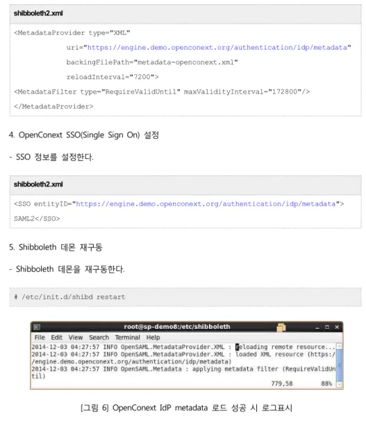 [그림  6]  OpenConext  IdP  metadata  로드  성공  시  로그표시