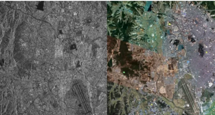 Figure 8. COSMO-SkyMed Image (left:SAR image,  right: optical image) 
