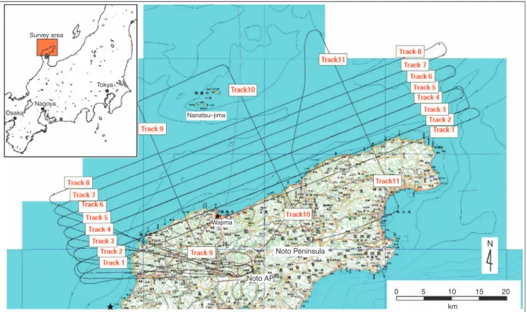 Fig. 1. Flight line map. TRK denotes track. Flight altitude of Track 1, 2, 9, 10 was 2000 ft