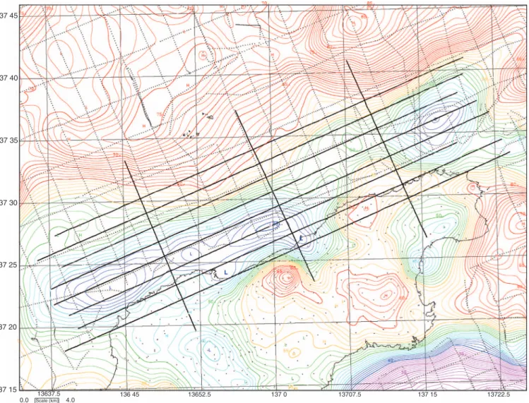 Fig. 9. Bouguer anomalies at 300 m above sea level from the compilation of airborne, shipborne, and land gravity data