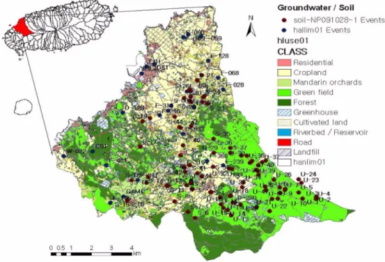 Fig. 1.  Location of groundwater and soil samplings.