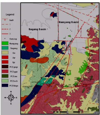 Fig. 2. Revised geological map around Hwaseong district (modified after Lee et al., 1999; Park et al., 1972)