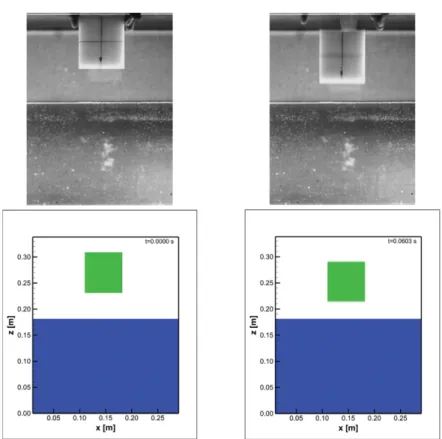 Fig. 7. Measured and Computed free-falling object at the moment of water impact.