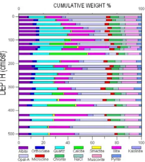 Fig. 9. Variation in mineral composition with depth  for Core 3.