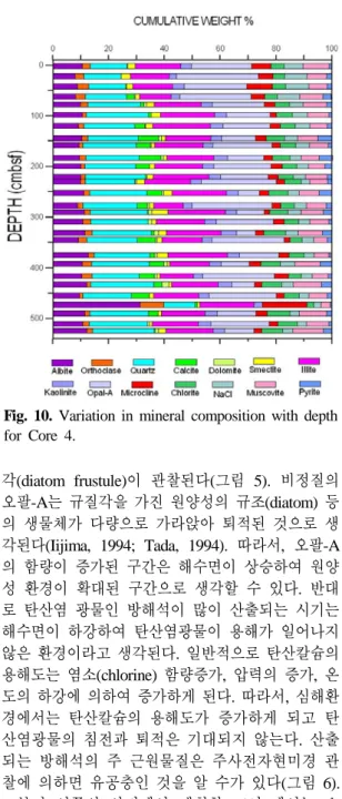 Fig. 11. Comparison of opal-A content with total  organic carbon (TOC) for Core 1.