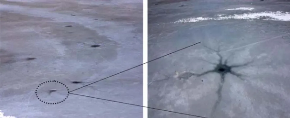 Fig. 4.  Vent (diameter 10~11 cm) of ice observed in a reservoir.