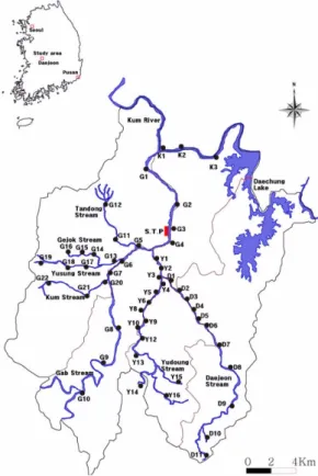 Fig. 1. Location map showing the points of water samples collected from major streams in the Daejeon area