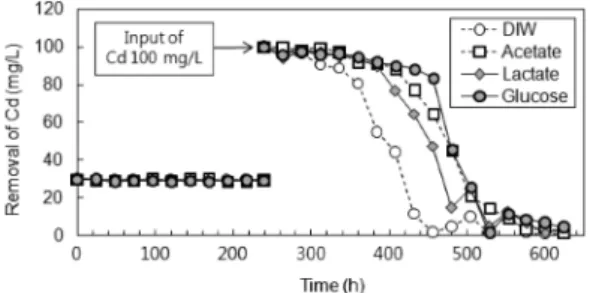 Fig. 8. Removed concentrations of dissolved Pb through soil columns over time. DIW: deionized water.