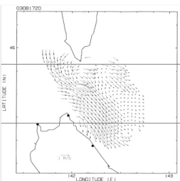 Figure 2. An example of the monthly averaged surface  current vector field after removing wind drift (August  2003)