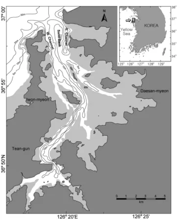 Fig. 2. Surface sediment distribution in Garolim Bay. Modified from Lee et al. (2004)