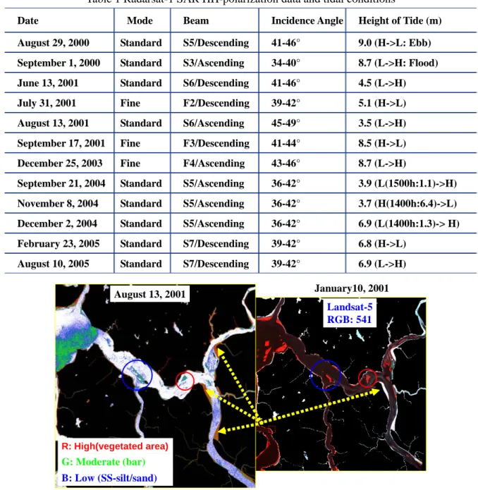 Table 1 Radarsat-1 SAR HH-polarization data and tidal conditions 