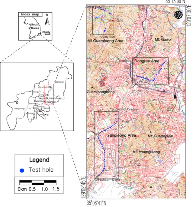 Fig  1.  Location  of  the  test  boreholes  in  the  study  area.