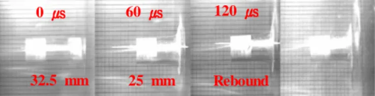 Fig. 3 High speed photographs of A6061 sleeved PC at 272 m/s. 60 time intervals