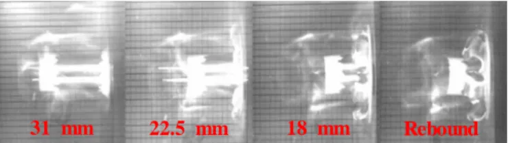 Fig. 8 High speed photographs of A6061 sleeved SILICON at 325 m/s. 60 time intervals