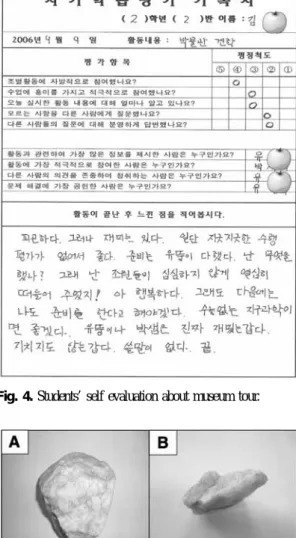 Fig. 5. Tools created by students,  몸돌(A, C), 격지(B, D).