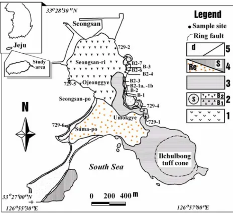 Fig. 1.  Geological map of the Seongsan-Ilchulbong area (modified from Won et al., 1995)