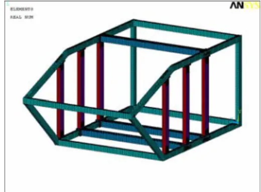 Fig. 2  Full finite element model of frames and joints  using shell and solid elements 